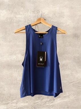 Women’s Blue Athletic Workout Tank Athleisure Flowy Mesh Sleeveless Top Shirt S